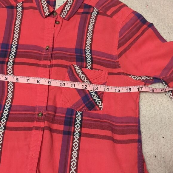 American Eagle Womens M Vintage Boyfriend Red Plaid Long Sleeve Flannel Shirt - Picture 5 of 7